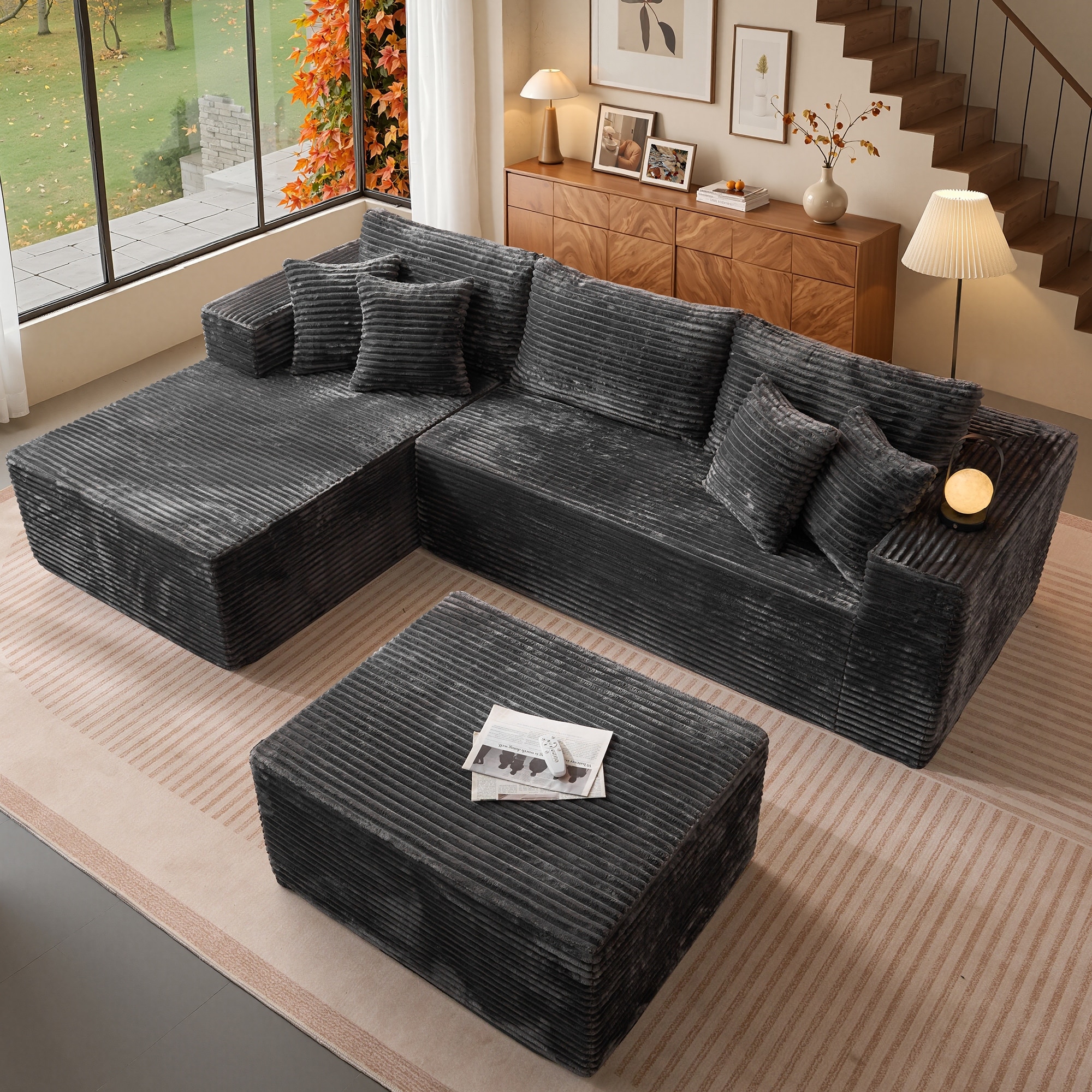 OVIOS Plush Cloud Modular Sectional Sofa with Ottoman