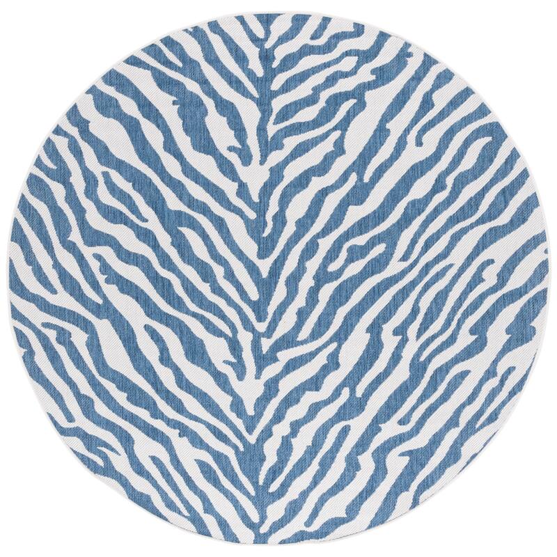 SAFAVIEH Bermuda Edeline Geometric Indoor/Outdoor Waterproof Rug - 6'7" Round - Navy/Ivory
