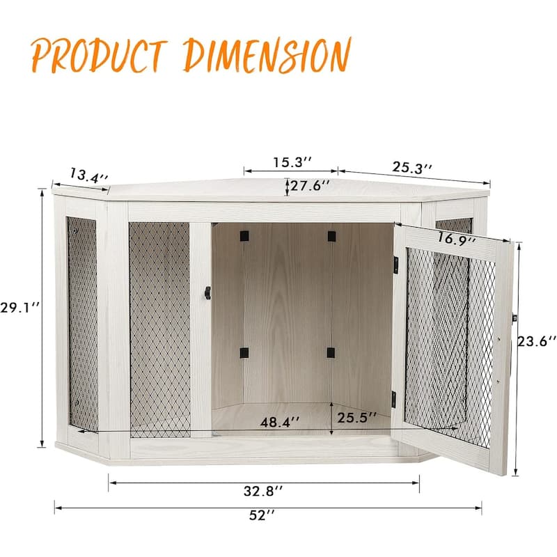 BOSSIN Corner Dog Crate Furniture,44/52 inch Wooden Dog Kennel Furniture with Mesh,Decorative Wood Dog House for Indoor use