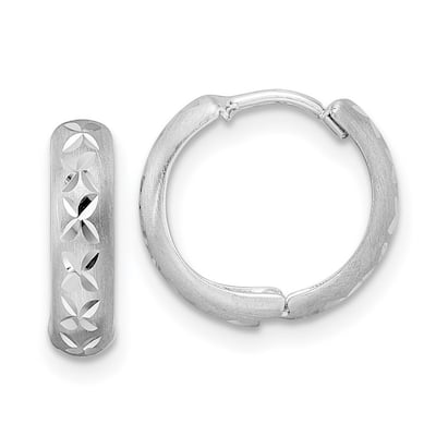 Curata 14k White Gold Sparkle Cut X Satin 3x13mm Hinged Hoop Earrings