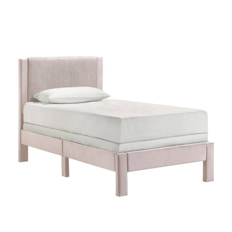 Cery Twin Size Platform Bed, Pink Upholstery, Textured Headboard