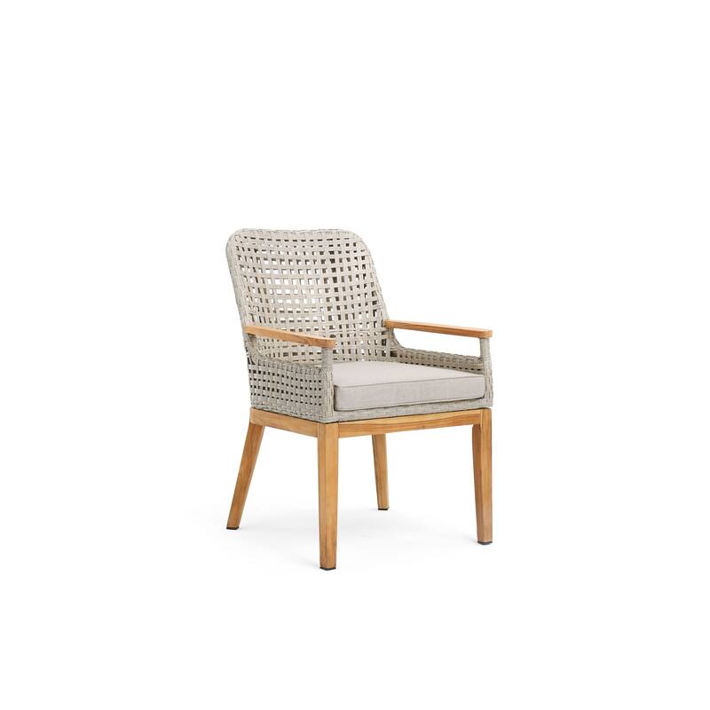 August Teak & All-Weather Weave Sunbrella Patio Dining Chairs, Set of 2