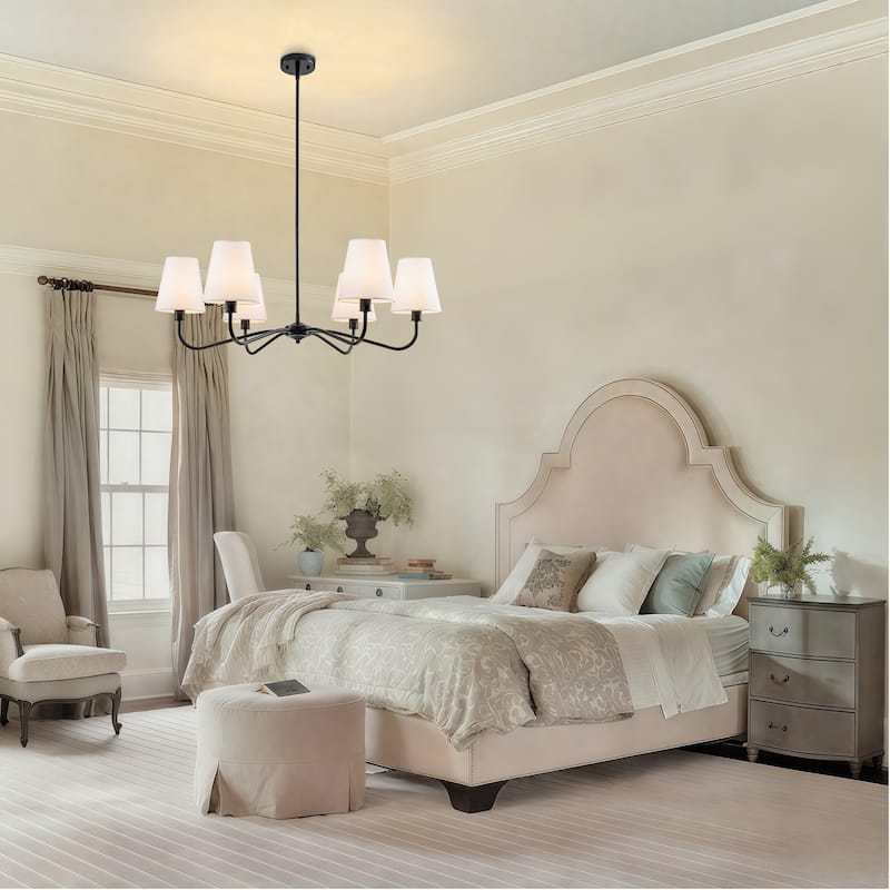 Starsky 6-Light Modern Classic Chandelier with White Linen Shades