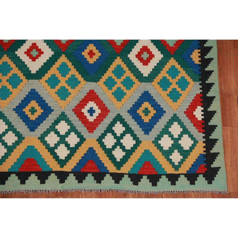 Hand Woven Oriental 100% Wool Carpet Southwestern All-Over Multi-Colored Kilim Area Rug - 7' 11'' X 5' 6''