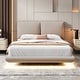 preview thumbnail 2 of 16, Full Size Upholstered Platform Bed with Sensor Light and 2 Large Backrests, Stylish Platform Bed with 2 sets of USB Port
