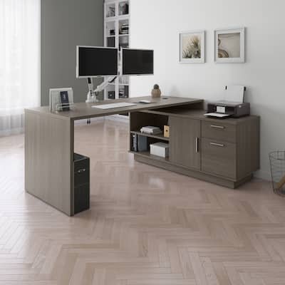 BESTAR Equinox 72W L-Shaped Desk with Monitor Arms