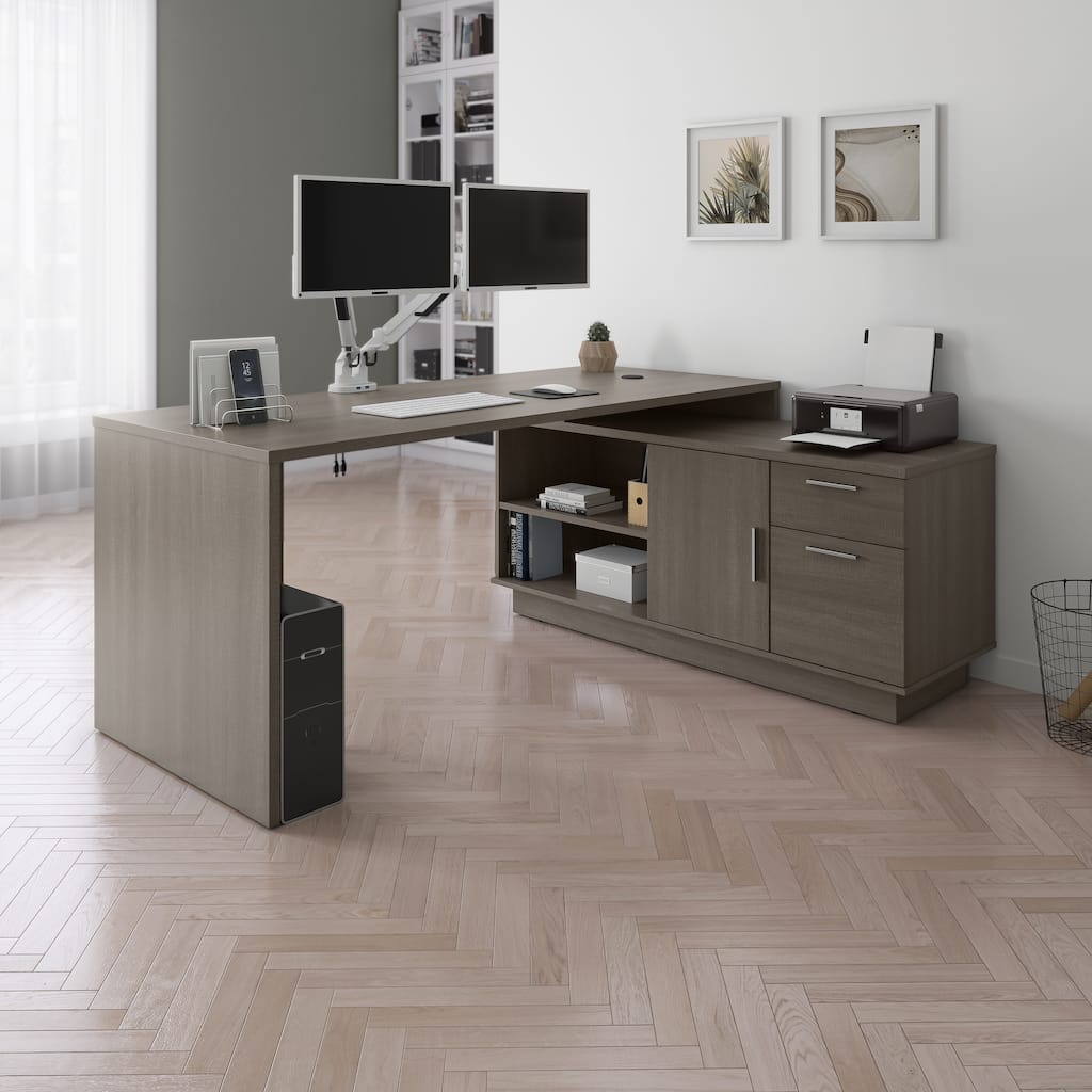 BESTAR Equinox 72W L-Shaped Desk with Monitor Arms