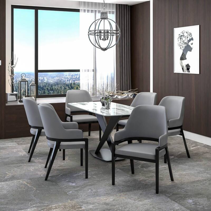Ethora Leather Dining Chair with Curved Open Back and Rubberwood Legs Set of 4