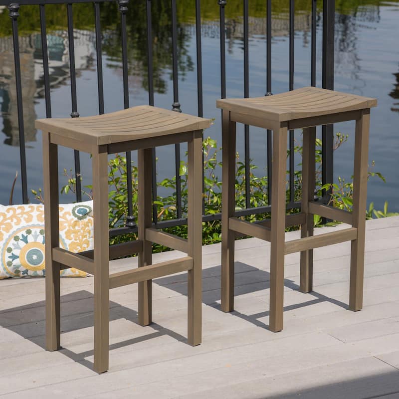 Caribbean Outdoor 30-inch Acacia Wood Barstool (Set of 2) by Christopher Knight Home
