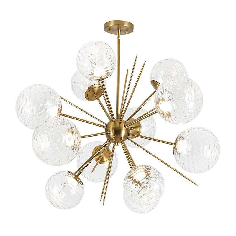 Art Deco Clear Textured Glass Globe Dimmable LED Sputnik Chandelier