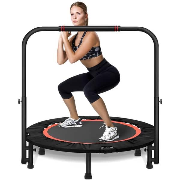 slide 2 of 7, 40 Inch Mini Exercise Trampoline Foldable with Adjustable Handle Max Load 440lbs for Adults or Kids 5-7 Years