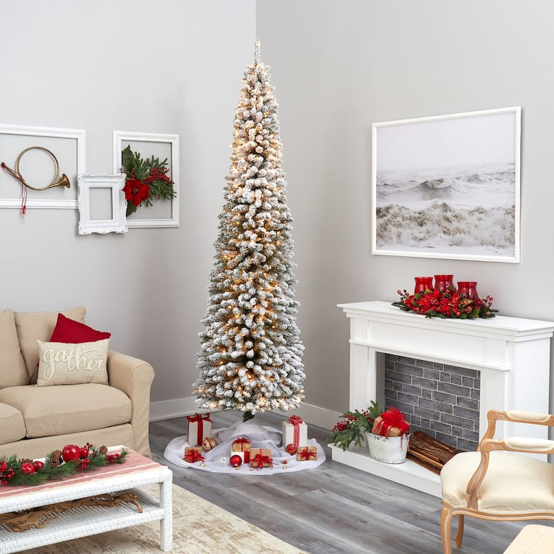 9Ft Pencil Christmas Tree Pre-Lit, Skinny Artificial Tree with 600 Lights, Holiday Decor - Green - 108