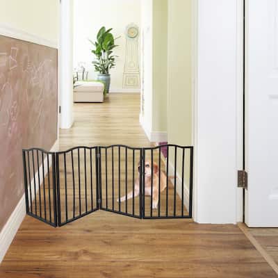Pet Gate - Dog Gate For Doorways, Stairs Or House - Freestanding, Folding, Brown, Arc Wooden