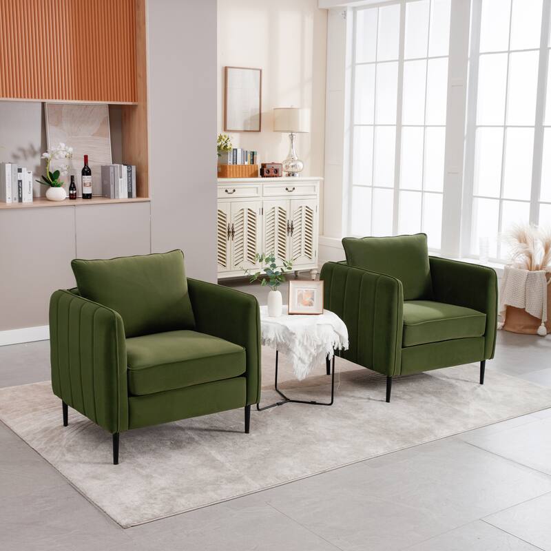 Accent Chair for Living Room, Velvet Comfy Single Sofa Chair Mid-Century Modern Armchair with 1 Pillow and Metal Legs