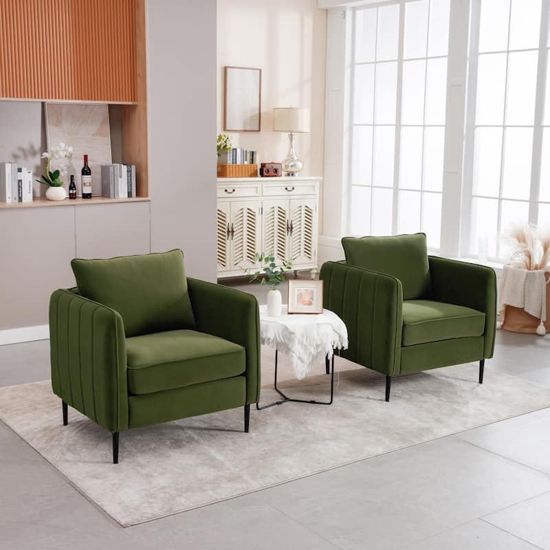 Velvet Accent Chair, Comfy Upholstered Single Sofa Chair, Armchair with 1 Pillow and Metal Legs for Living Room, Bedroom