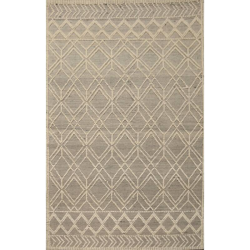 Hand Knotted Oriental 100% Wool Carpet Modern Geometric Greys & Charcoal Modern Gotti Design Area Rug - 7' 3'' X 4' 11''