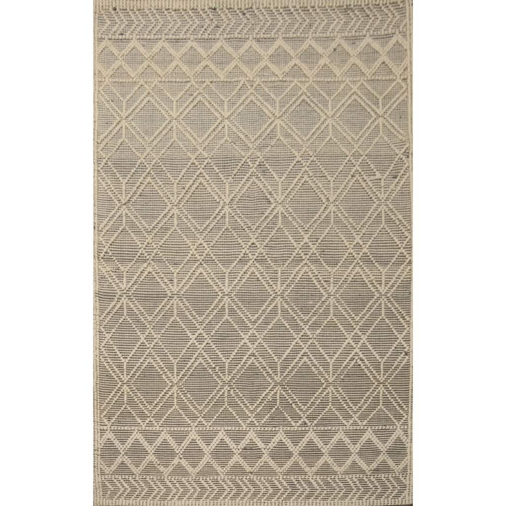 Hand Knotted Oriental 100% Wool Carpet Modern Geometric Greys & Charcoal Modern Gotti Design Area Rug - 7' 3'' X 4' 11''