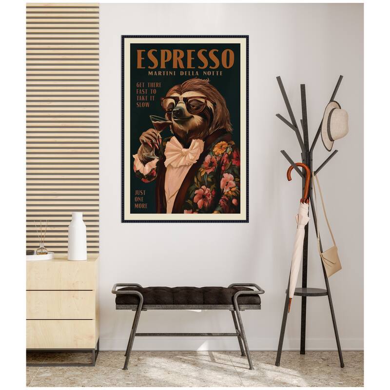 Kate and Laurel WG Espresso Sloth by The Whiskey Ginger Framed Canvas Wall Art Print