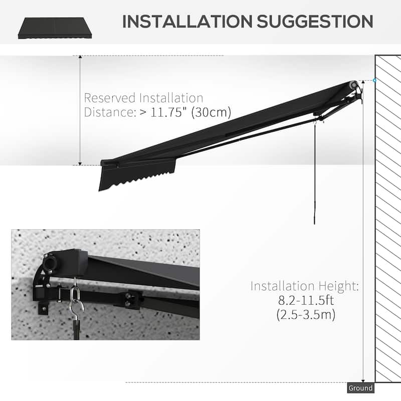 Outsunny 12' x 10' Retractable Awning, Patio Awning Sunshade Shelter with Manual Crank Handle, 280gsm UV Resistant Fabric