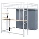 preview thumbnail 11 of 78, Full Size Metal Loft Bed with Workstation Desk, Built-In Shelves, LED Light Strip, Power Outlet & Hanging Wardrobe Storage