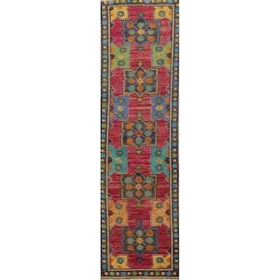 Hand Knotted Oriental 100% Wool Carpet Traditional Geometric Red Tabriz Runner Rug - 7' 0'' X 1' 8''