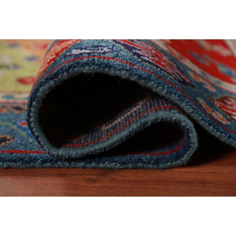 Animals Green Kazak Oriental Area Rug Handmade Wool Carpet - 4'10" x 7'7"