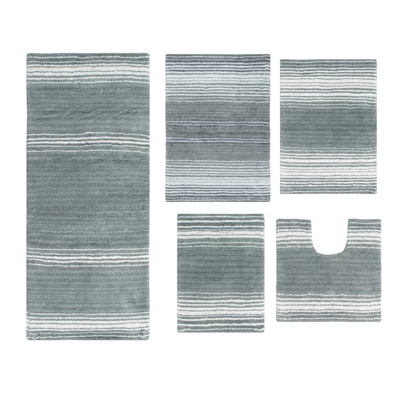 Gradiation Rug Collection 100% Cotton Non-Slip Bathroom Rug Set, Machine Washable Bath Rug, 5 Piece Bath Mat Set with Contour