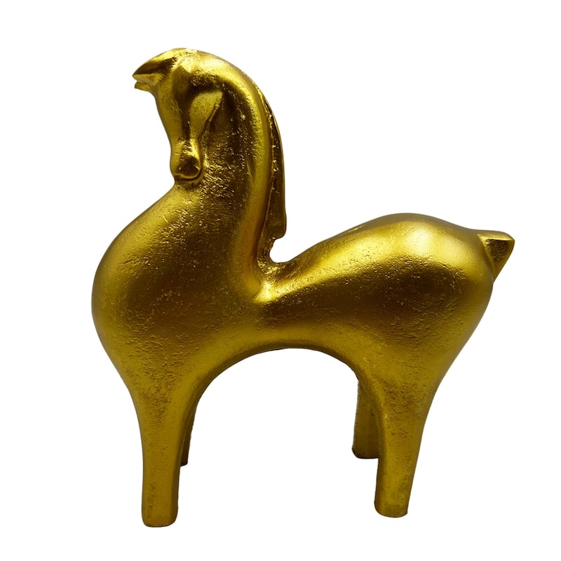 Decorative Handmade Aluminum 7 inch Modern Horse Sculpture - 7 x 3 x 7 in - Gold