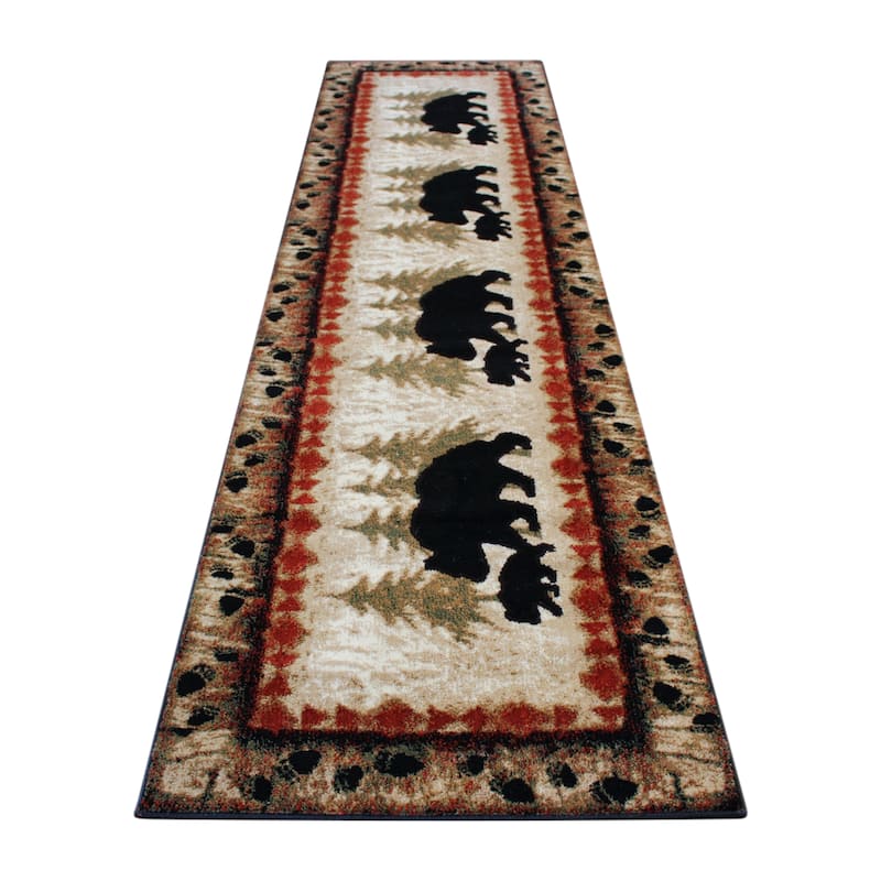 Wandering Bear and Cub Rustic Olefin Area Rug - Jute Backing