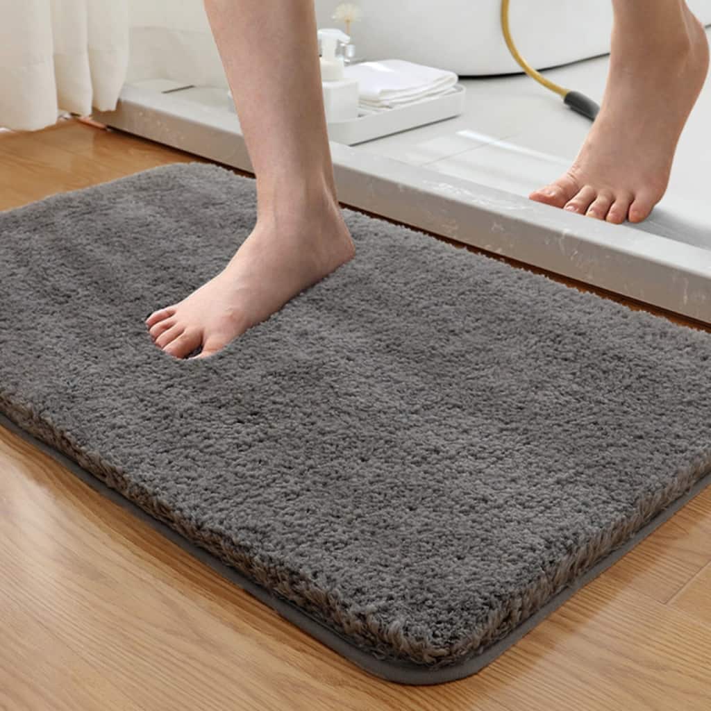 Pure Light Gray Bathroom Rug Mat - Extra Soft, Non-Slip, Water Absorbent, Thick Shaggy Bath Mat for Shower and Bathtub