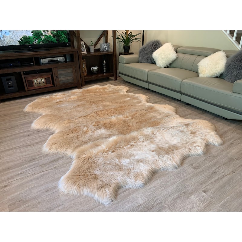 Ovella Home Premium Luxurious Faux Sheepskin 8-Pelt Plush Shag Area Rug - 6' x 8' - 6' x 8'
