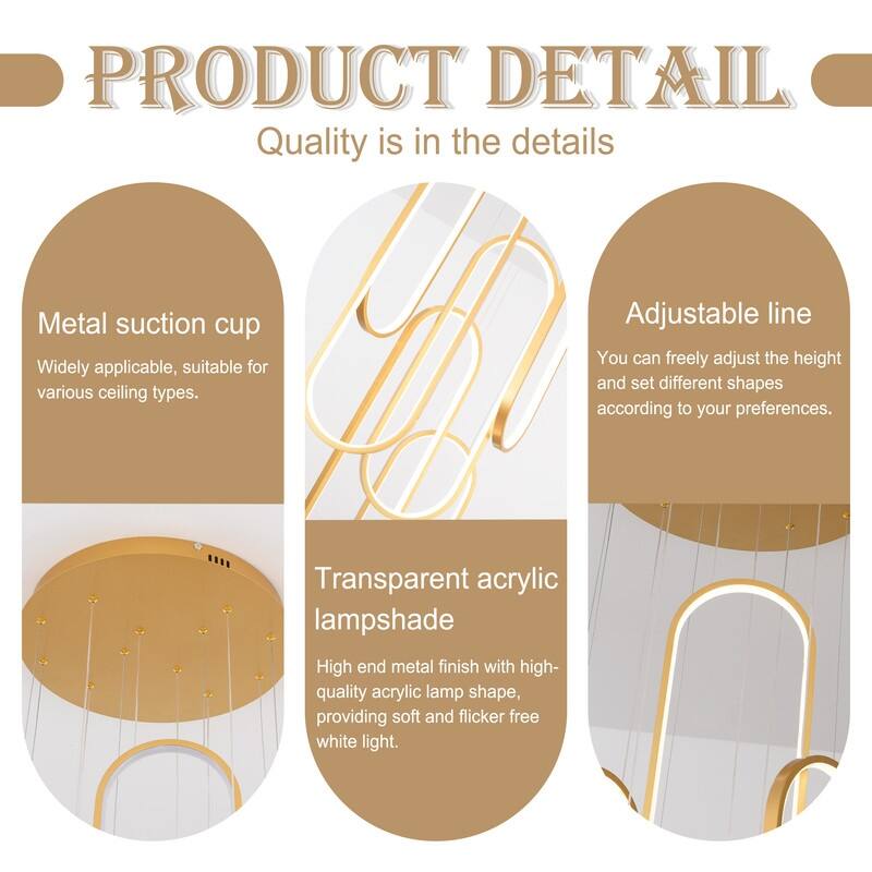 6 Rings Modern Chandelier Dimmable LED Living Room Foyer Chandelier Lighting Fixture High Ceiling Pendant Light Fixture