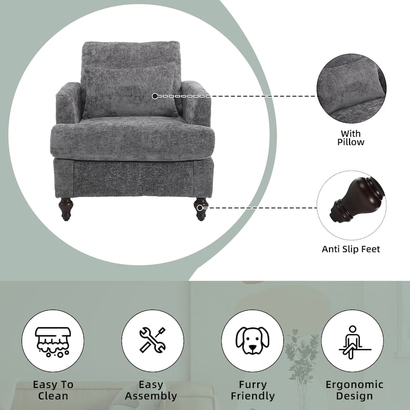 HOMEFUN Chenille Upholstered Mid Century Modern Wood Frame Armchair for Living Room