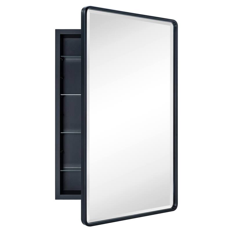 Farmhouse Recessed Metal Bathroom Medicine Cabinets with Mirror - 34" x 21" - Black