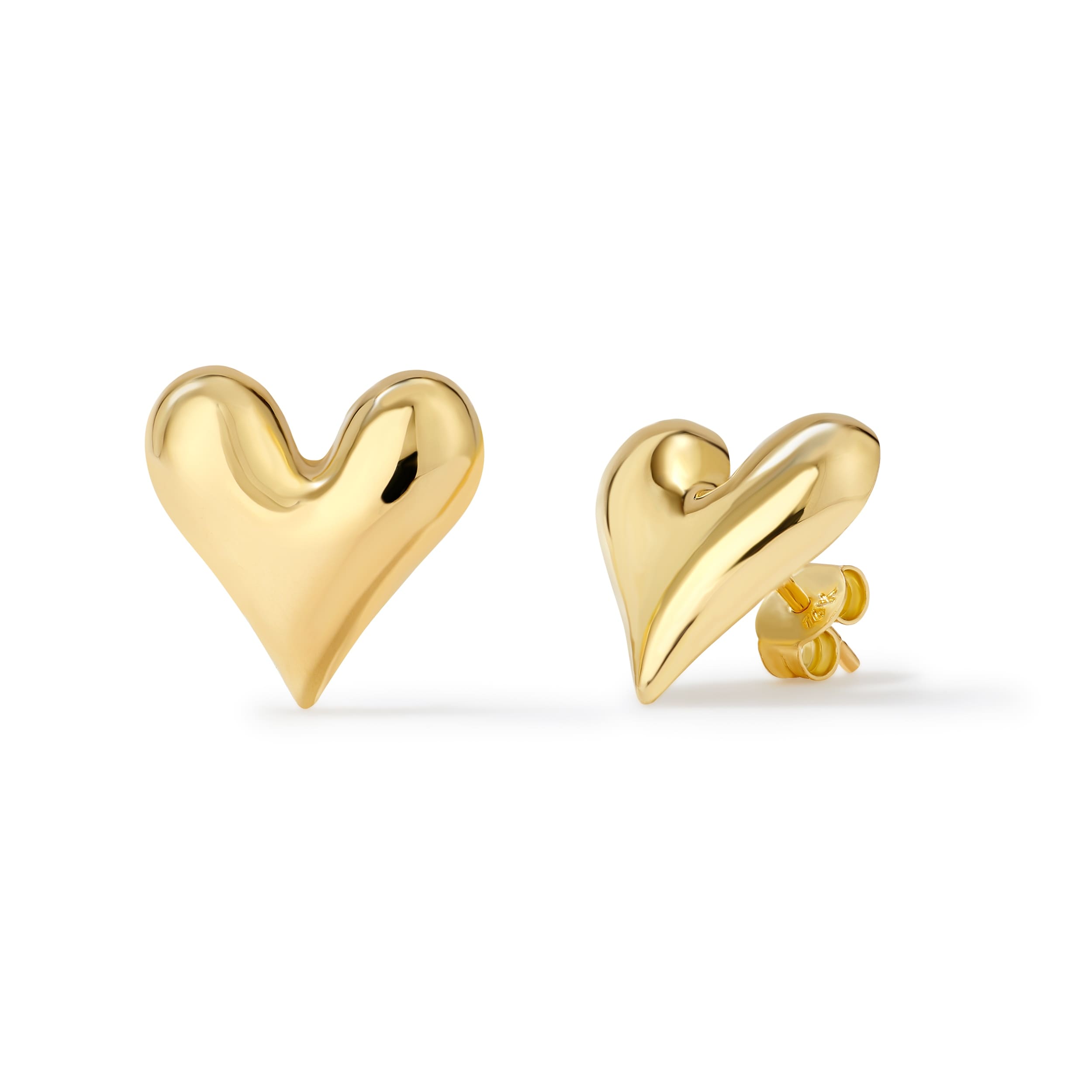 Clover 14k Yellow Gold High-Polish Puffed Heart Stud Earrings