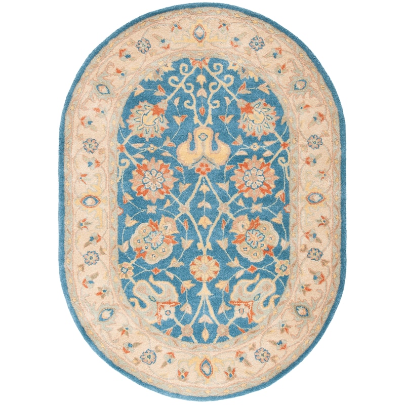 SAFAVIEH Handmade Antiquity Mazie Traditional Oriental Wool Rug - 4'6" x 6'6" Oval - Blue
