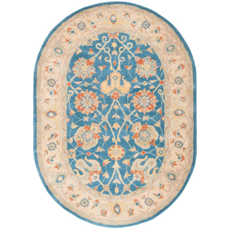SAFAVIEH Handmade Antiquity Zuriñe Traditional Oriental Wool Rug - 7'6" x 9'6" Oval - Blue