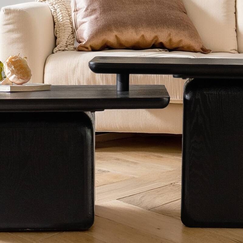 GDFStudio Lorian Square Retro Coffee Table Set with Wood Grain Finish