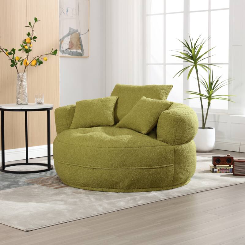 Chenille Sponge Single Sofa, Oversized Round Accent Chair Sleeper Couch Chaise Lounges for Living Room Bedroom Projection Room - Olive Green