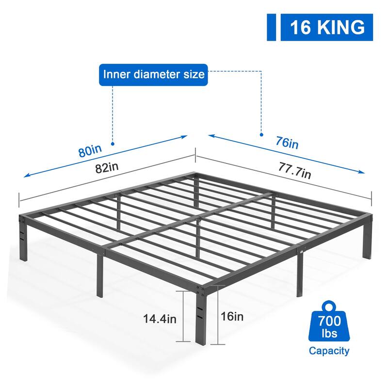 Javlergo 14/16/18 Inch Metal Platform Bed Frame, Heavy Duty Slat Support /No Box Spring Needed
