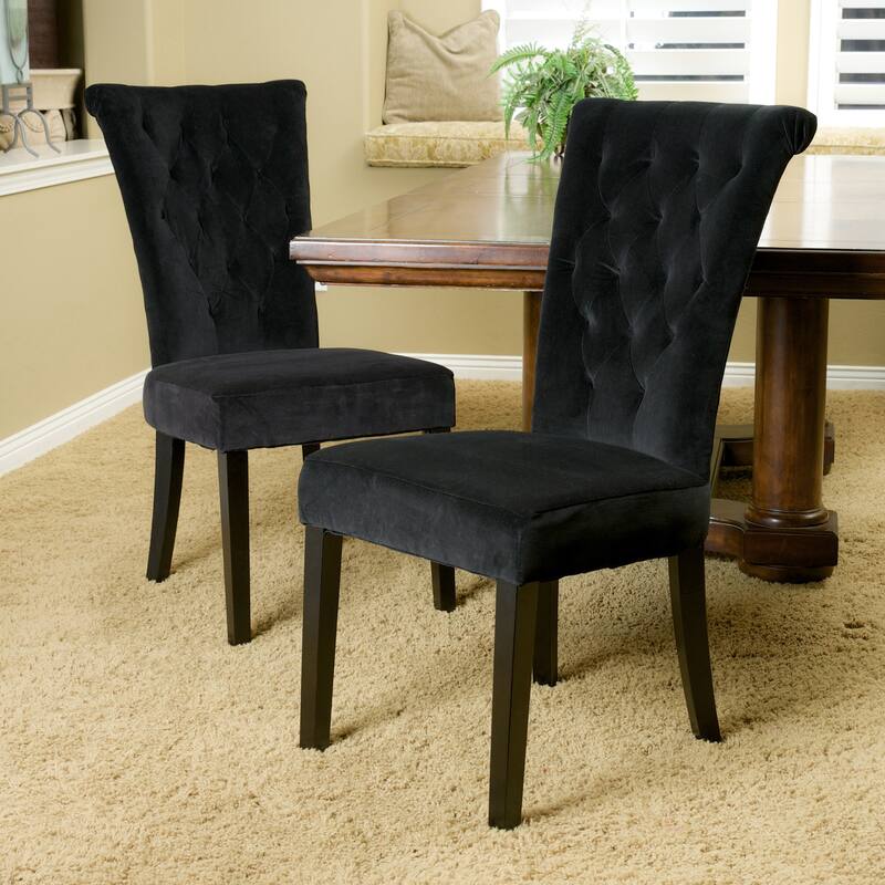 Velvet Tufted and Flared Dining Chairs - Black