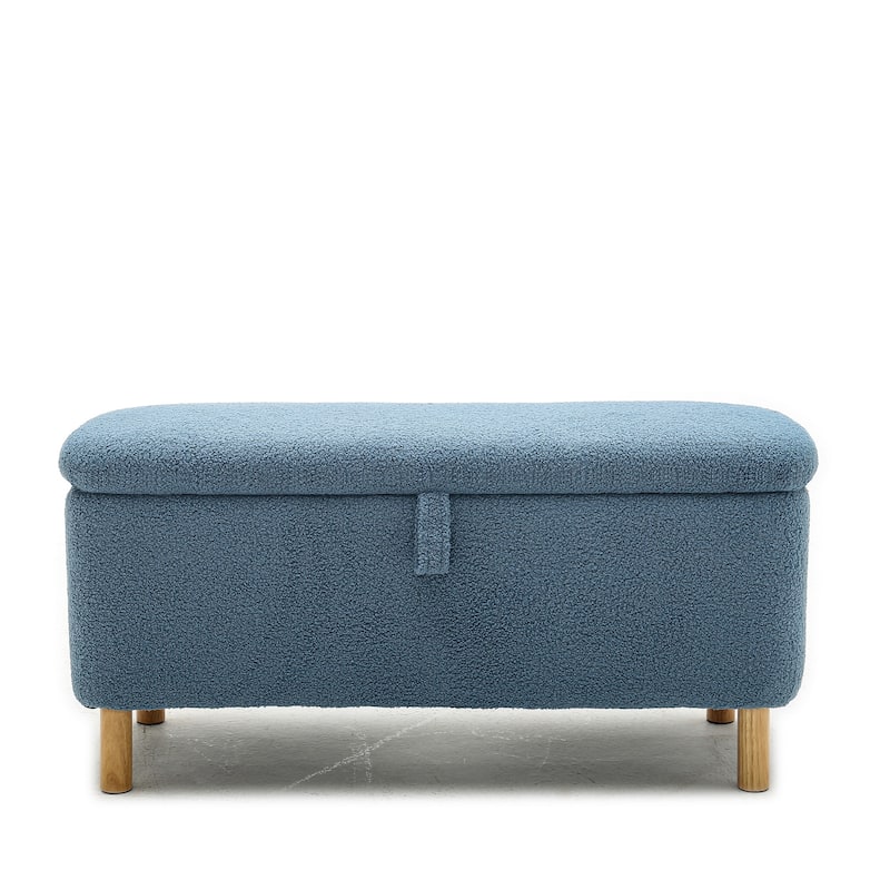 Blue Storage Ottoman Bench Upholstered Fabric Storage Bench End of Bed