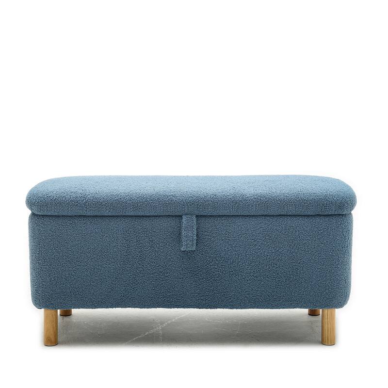 Boucle Storage Ottoman, Faux Fur Ottoman Bench with Storage Sherpa