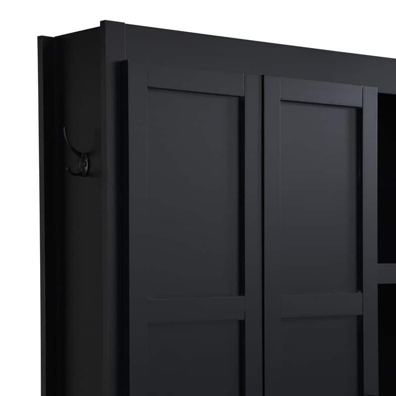 4-in-1 Hall Tree with 6 Hanging Hooks, Entryway Shoe Cabinet with Open Compartments, Wood Bench with Multiple Storage Space