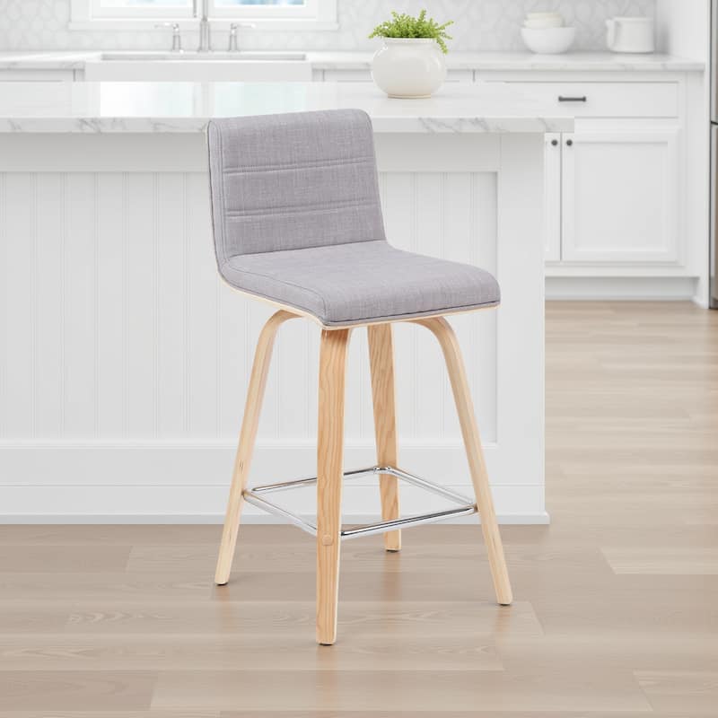 Skara Mid-Century Swivel Counter Stool, Upholstered Counter Height Chair with Bentwood Legs - Grey & Oak