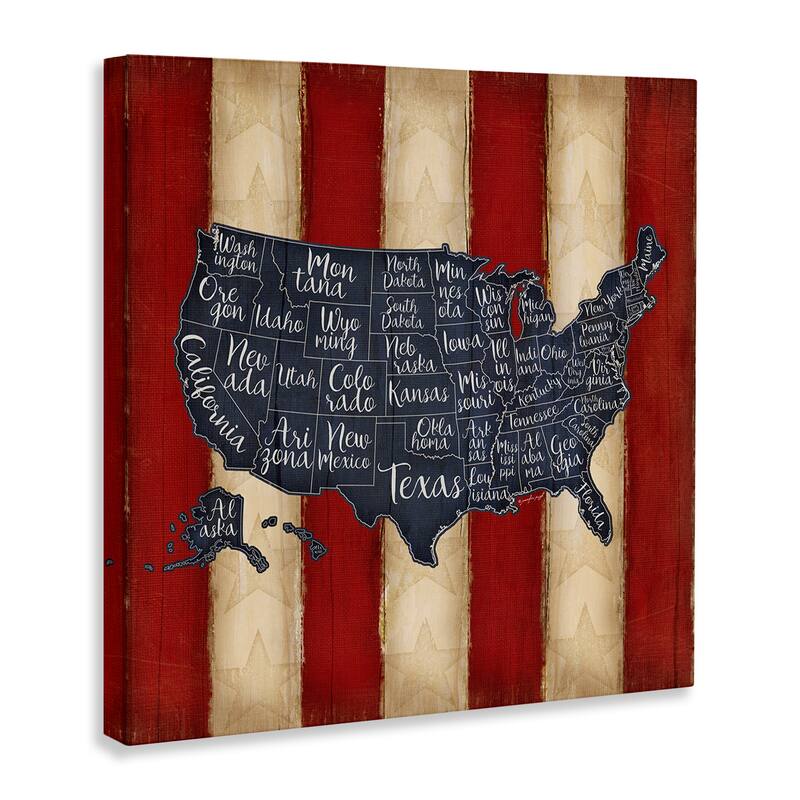 Stupell United States Map Red White Blue Stretched Canvas Wall Art