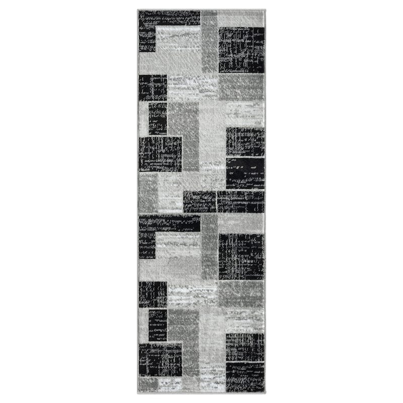 L'Baiet Verena Geometric Area Rug - 2' x 6' Runner - Black