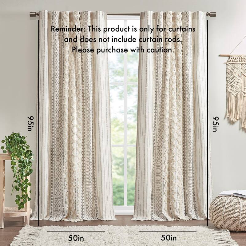 1PC Cotton Printed Curtain Panel with Chenille Stripe and Lining