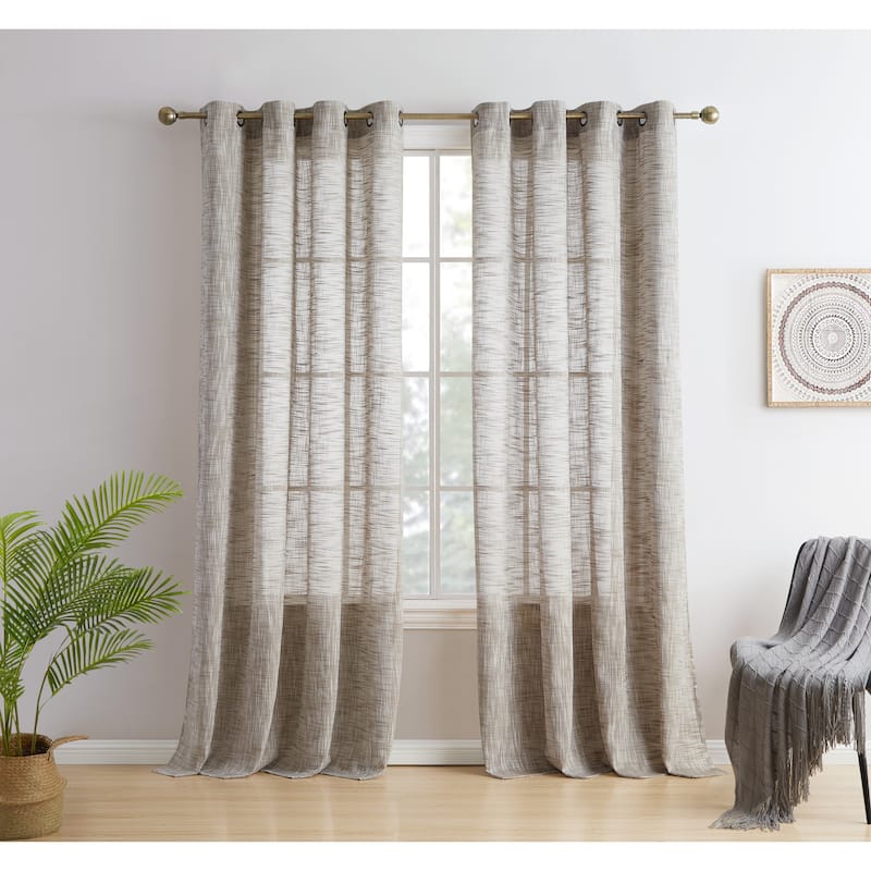 HLC.me Madison Faux Linen Textured Sheer Privacy Sun Light Filtering Window Grommet Thick Curtains Panels, Set of 2