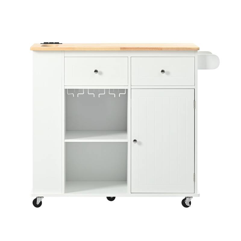 Multifunctional Kitchen Cart with Power Outlet, Open Storage and Wine Rack - 40" x 30"
